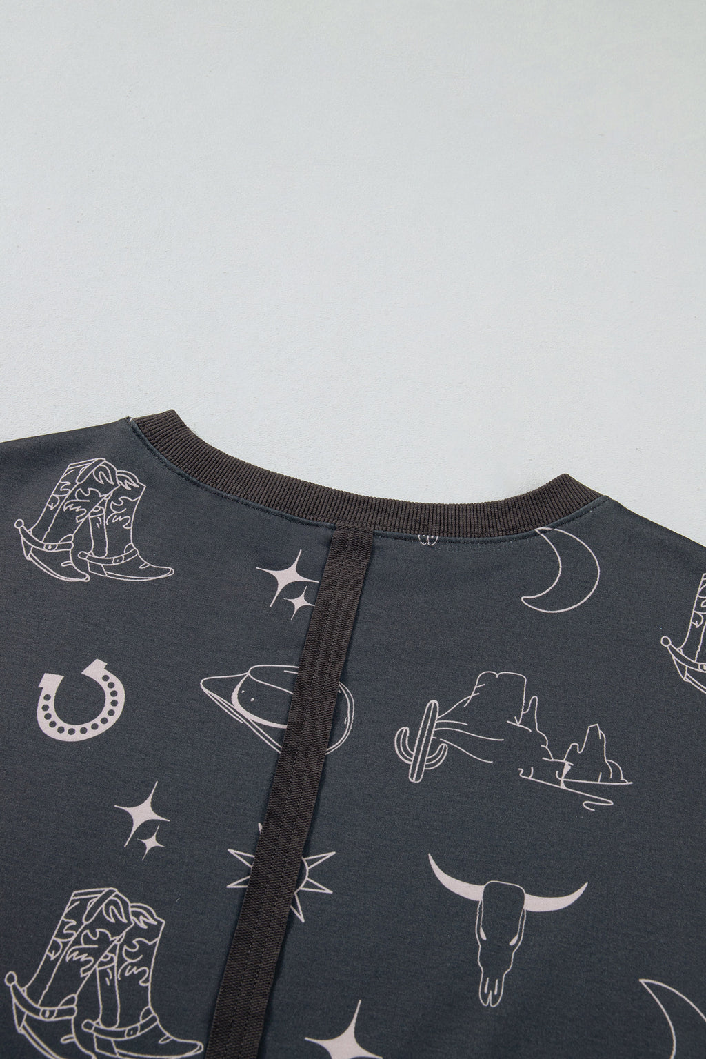 Gray Western Print Crew Neck Sweatshirt