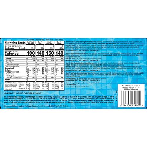 Cheez-It Cheese Crackers, Baked Snack Crackers, Lunch Snacks, Grab N Go, Variety Pack, 19.1Oz Box (20 Packs)