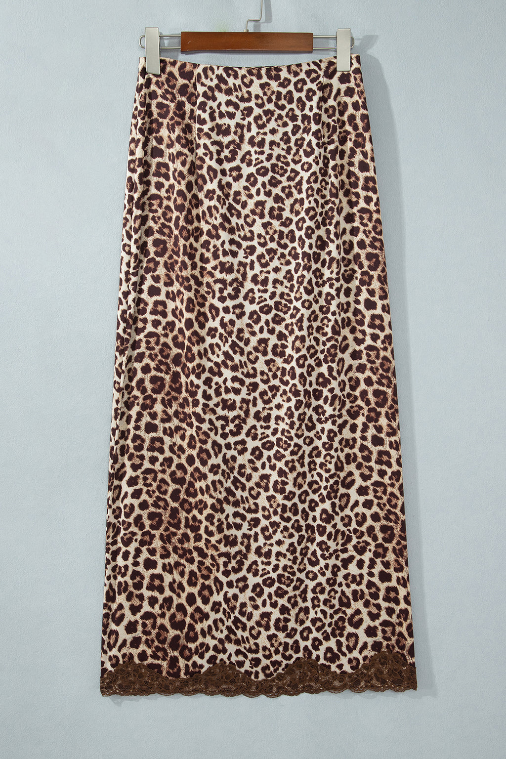 Khaki Cheetah Print Trim Split Long Western Skirt