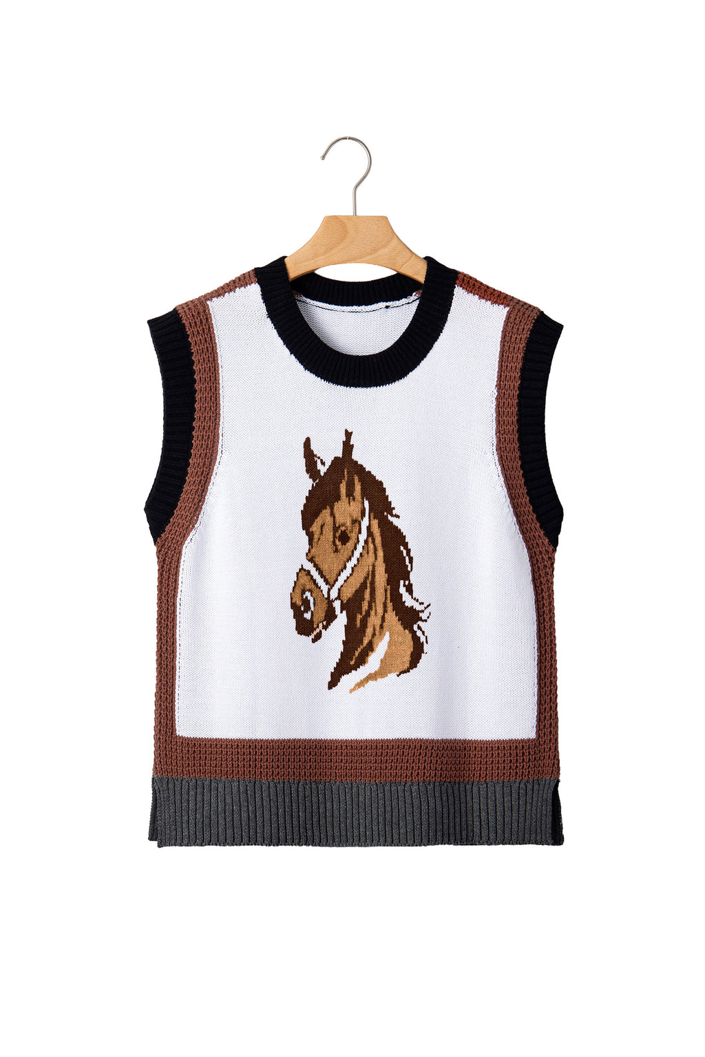 White Western Horse Head Colorblock Trim Sweater Vest