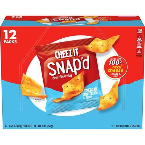 Cheez-It Snapd Cheese Cracker Chips, Thin Crisps, Lunch Snacks, Cheddar Sour Cream And Onion, 9Oz Box (12 Pouches)
