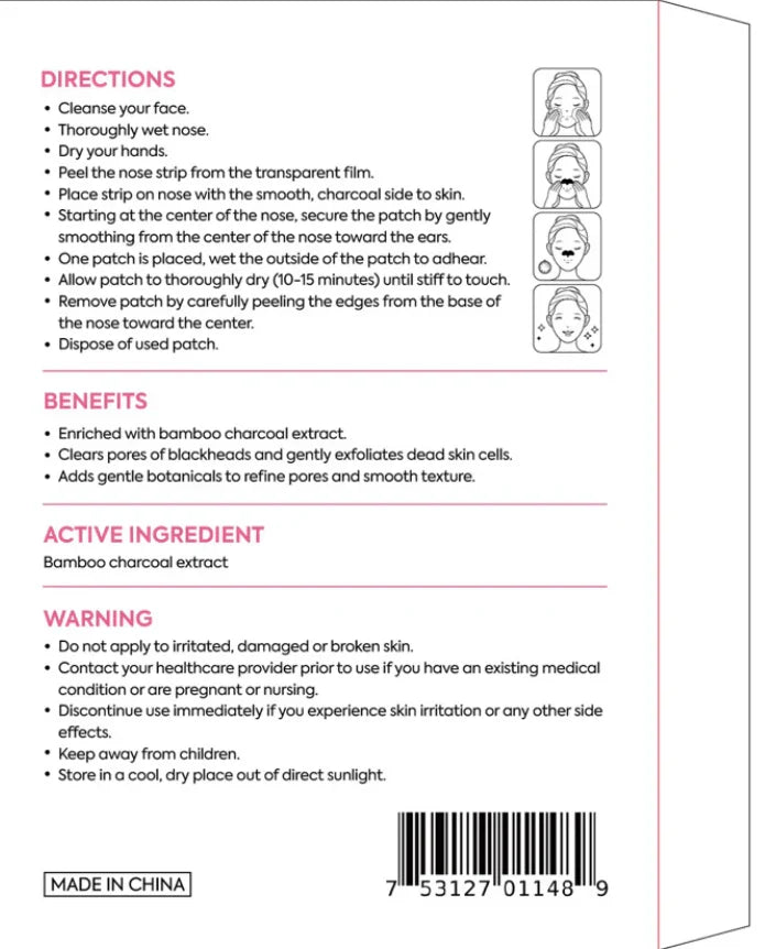 Patch Stash BLACKHEADS BE GONE Charcoal Pore Strip– 10 Count, Deep Cleansing Blackhead Remover Nose Strips