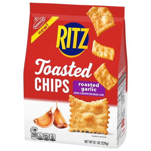 Ritz Toasted Chips Roasted Garlic Crackers, Party Snacks, 8.1 Oz