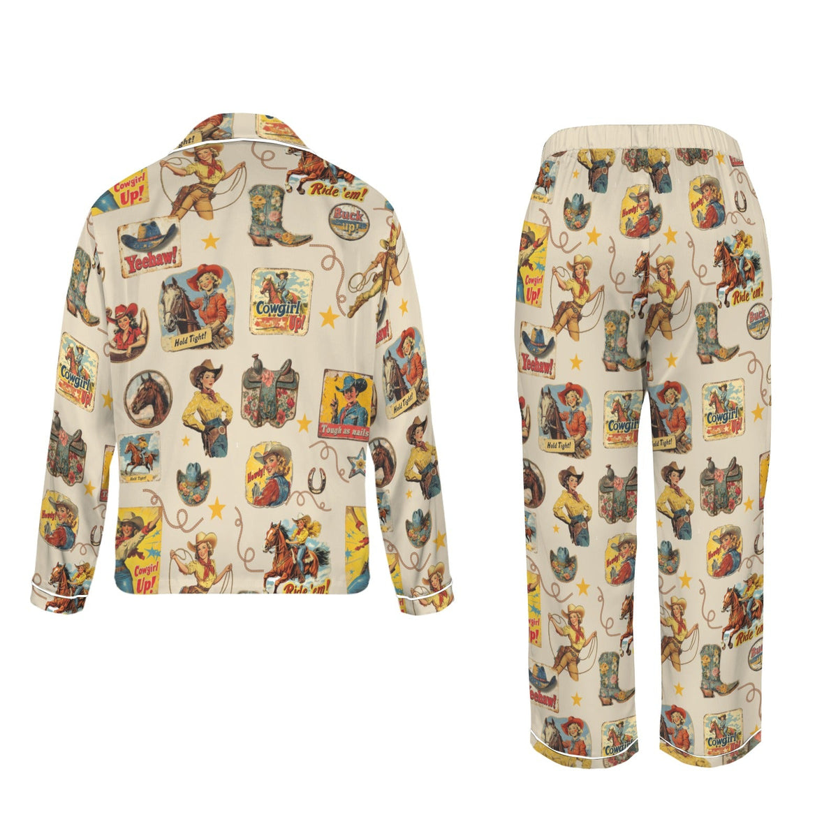 Baha Ranch Vintage Cowgirl Collage Western Rodeo Satin Pajamas