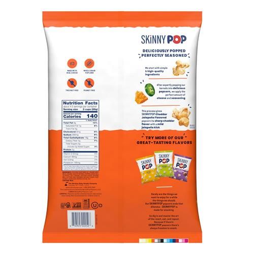 Skinnypop Cheddar Jalapeno, 4.4Oz Grocery Size Bags, Skinny Pop, Popcorn Snacks, Gluten Free