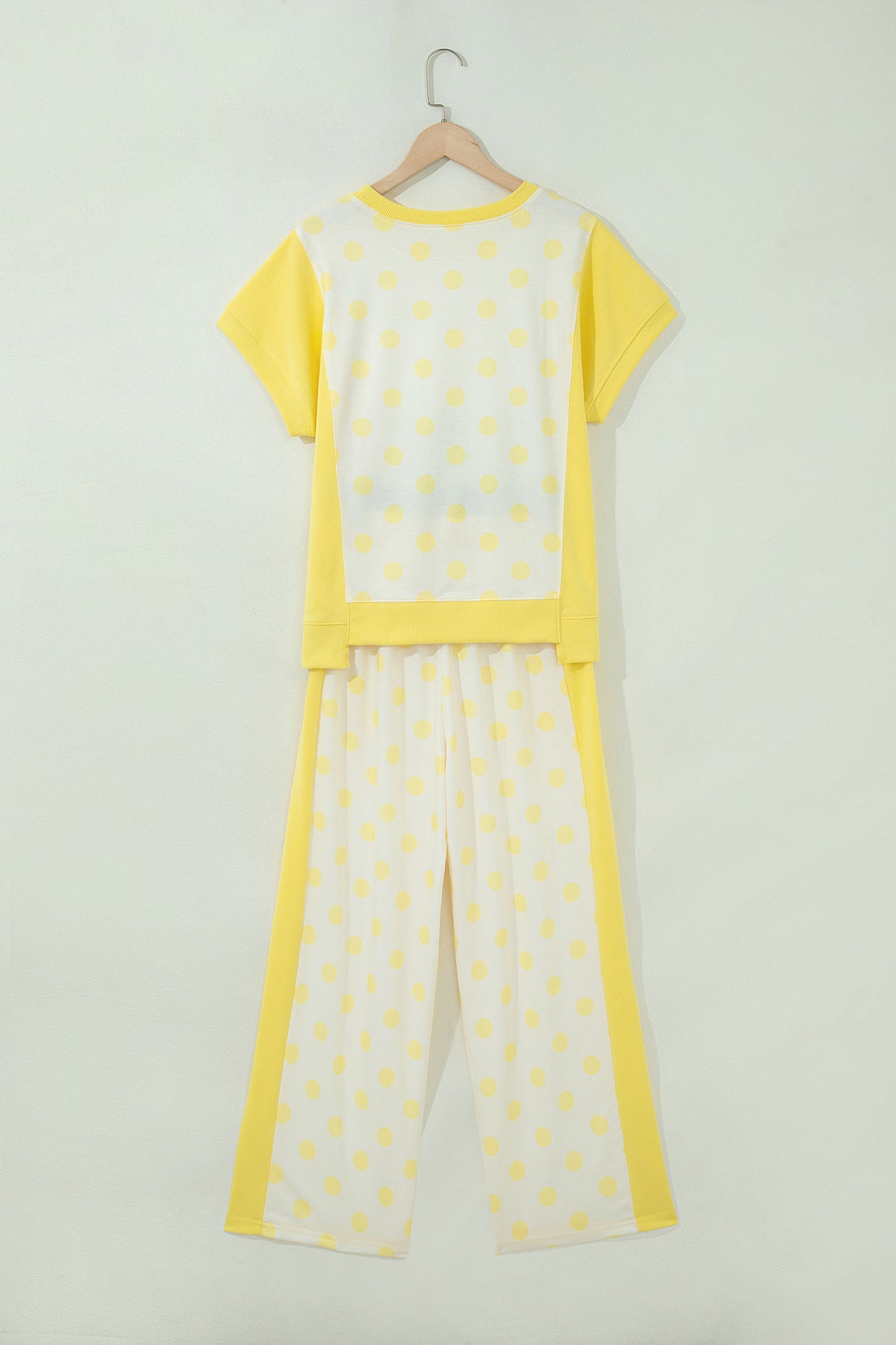 Pink Color Block Patchwork Polka Dot Wide Leg Pant Set