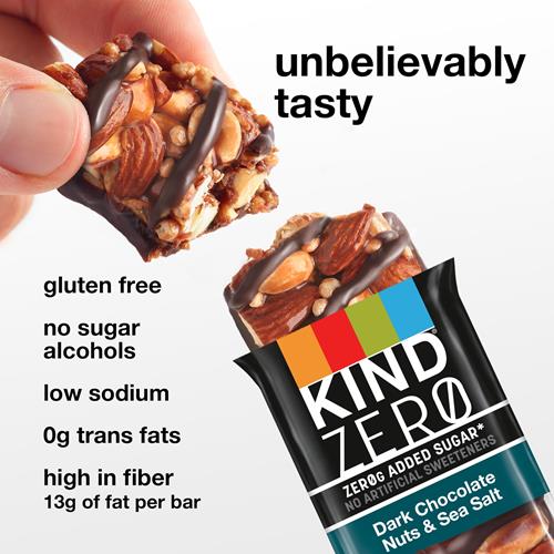 Kind Zero Added Sugar Bars, Dark Chocolate Nuts And Sea Salt, Keto Friendly Snacks, Gluten Free, 5G Protein, 5 Count