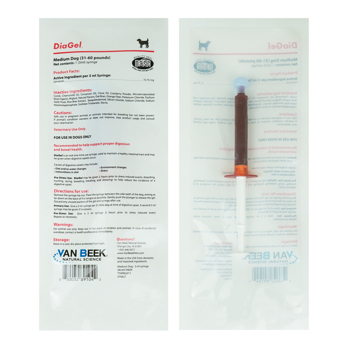 DiaGel Diarrhea Control Gel 3 ml Medium Dogs Digestive Upset Loose Stool Relief