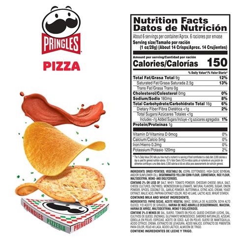 Pringles Potato Crisps Chips, Lunch Snacks, On-The-Go Snacks, Pizza, 5.5Oz Can (1 Can)