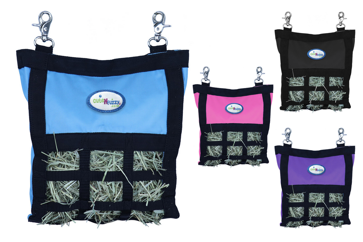 CuteNFuzzy Rabbit & Guinea Pig Hay Bag Feeder with Super Tough Bottom® Design | 15 Feeding Openings | Small 10" x 11" x 3" Hanging Hay Feeder | Less Waste, Cleaner Cage | Made in USA Design