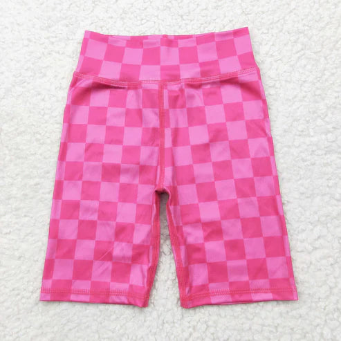 Children Pink Checkered Biker Shorts