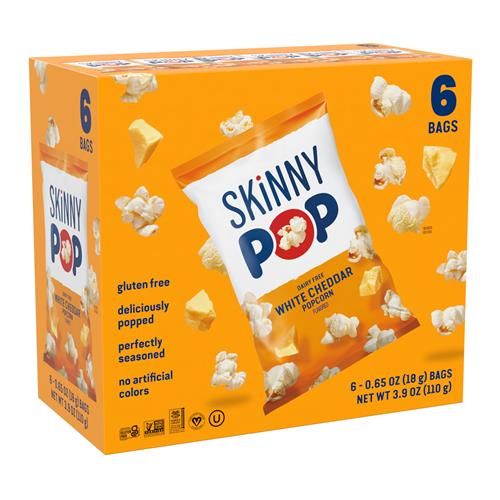 Skinnypop Popcorn, Dairy Free White Cheddar, Gluten Free, Non-Gmo, Healthy Snacks, 0.65Oz Individual Size Bags (6 Count)