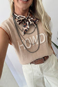 Parchment Contrast Trim Short Sleeve Knit HOWDY Western Sweater