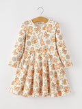 Christmas Gingerbread Cookie Girls Long Sleeve Twirl Dress