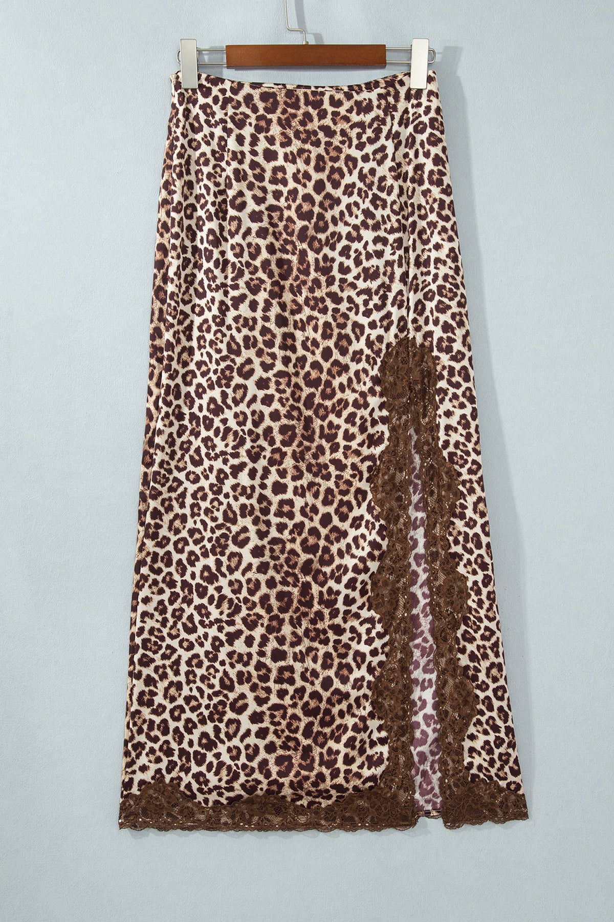Khaki Cheetah Print Trim Split Long Western Skirt