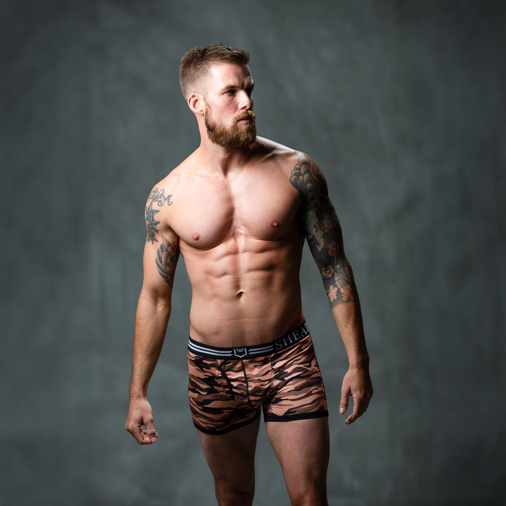 SHEATH 2.1 Polyester Camo Men's Pouch Trunk 3"