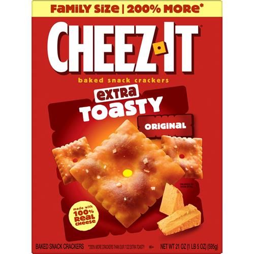 Cheez-It Cheese Crackers, Baked Snack Crackers, Lunch Snacks, Family Size, Extra Toasty, 21Oz Box (1 Box)