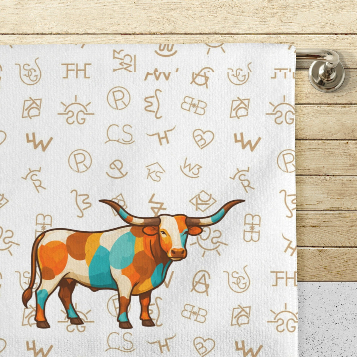 Baha Ranch Set of 4 Minimalistic Cowboy Western Cattle Brands Kitchen Towels Made in America