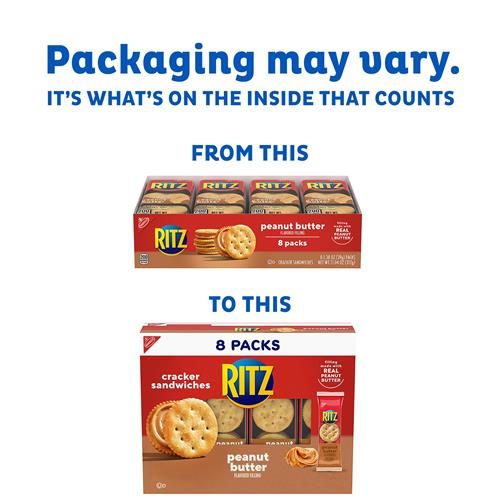 Ritz Peanut Butter Sandwich Crackers, Lunch Snacks, 8 Snack Packs (6 Crackers Per Pack)