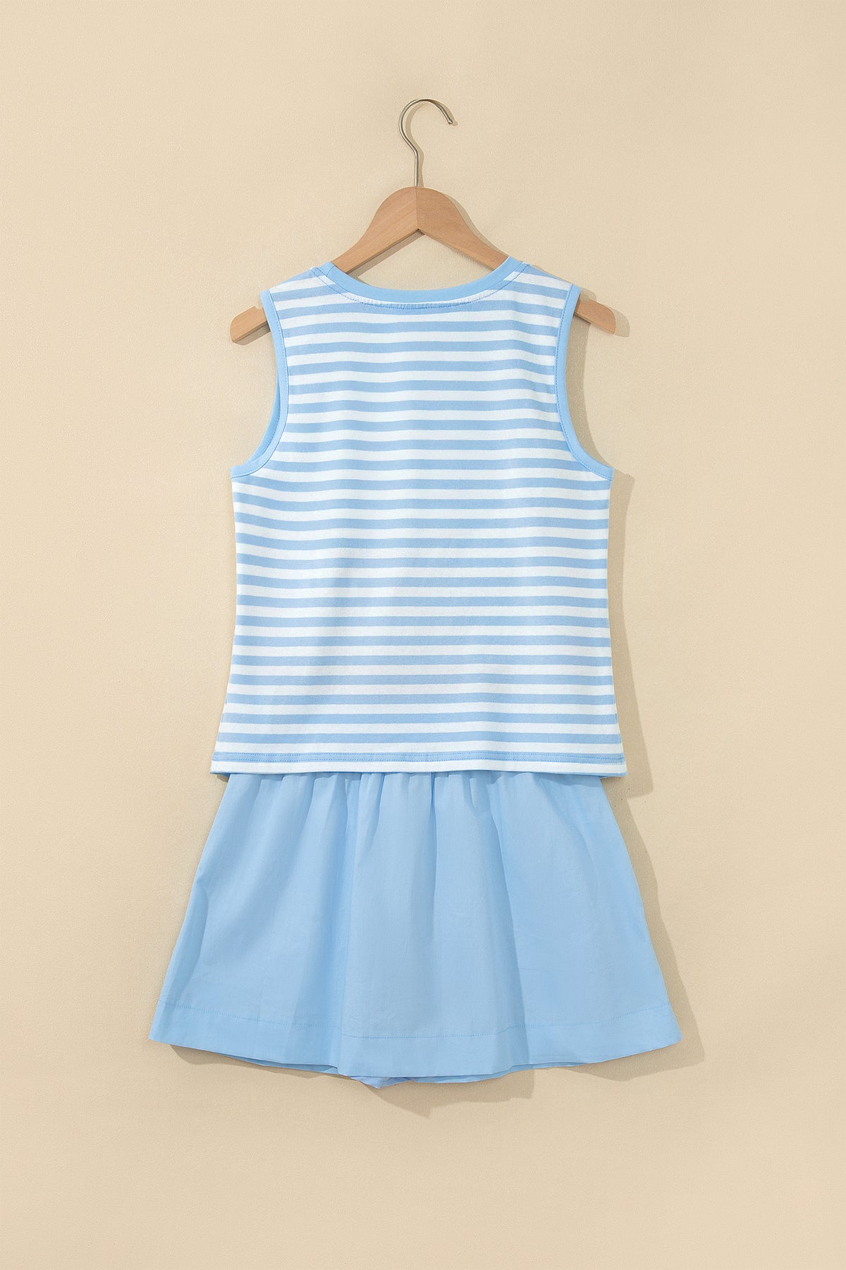 Sky Blue Stripe Slim Tank Contrast Ruffle Mini Skort Set