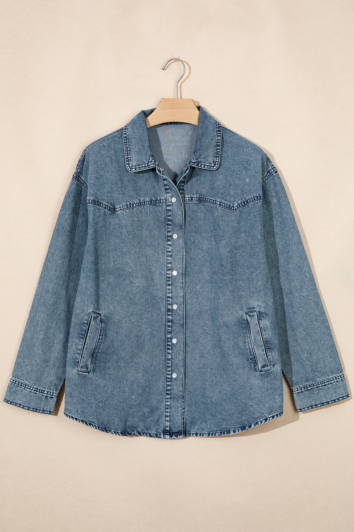 Dusk Blue Western Long Sleeve Shirt Collar Tunic Denim Jacket