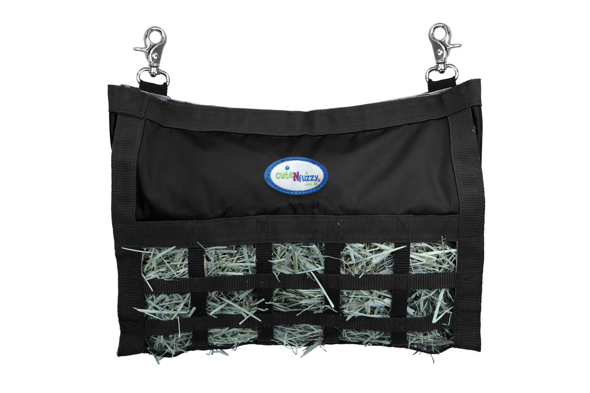 CuteNFuzzy Rabbit & Guinea Pig Hay Bag Feeder with Super Tough Bottom® Design | 25 Feeding Openings | Large 15" x 11" x 3" Hanging Hay Feeder | Less Waste, Cleaner Cage | Made in USA Design