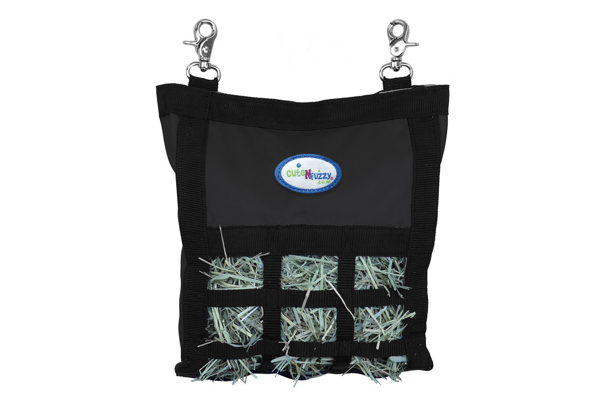 CuteNFuzzy Rabbit & Guinea Pig Hay Bag Feeder with Super Tough Bottom® Design | 15 Feeding Openings | Small 10" x 11" x 3" Hanging Hay Feeder | Less Waste, Cleaner Cage | Made in USA Design