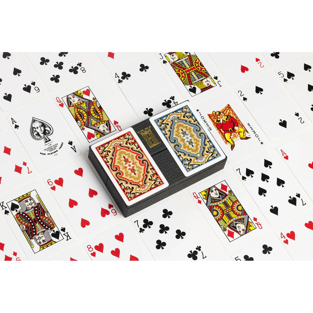 KEM Paisley Narrow 4 Pip Regular Index – 2-Deck Set (Red & Blue)