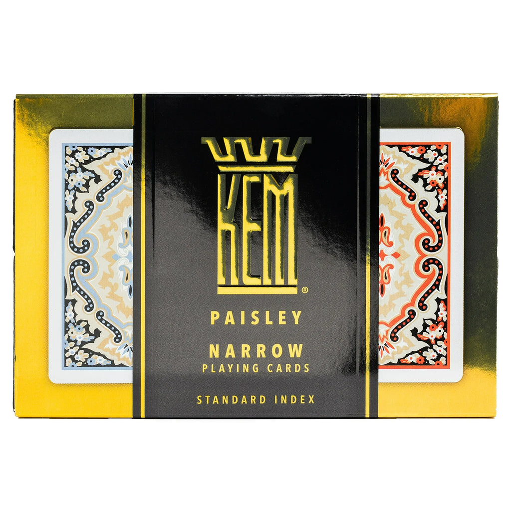 KEM Paisley Narrow 4 Pip Regular Index – 2-Deck Set (Red & Blue)