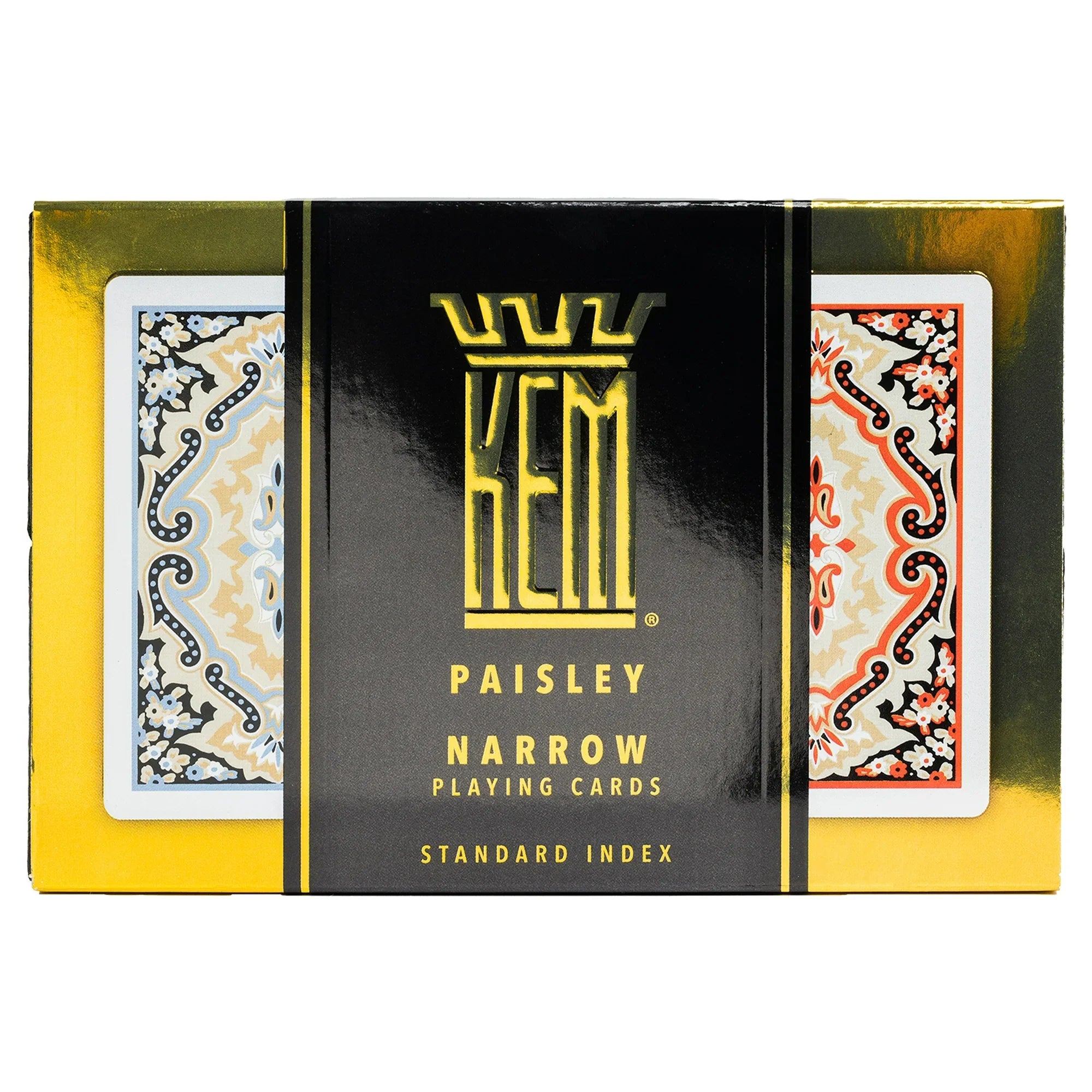 KEM Paisley Narrow 4 Pip Regular Index – 2-Deck Set (Red & Blue)