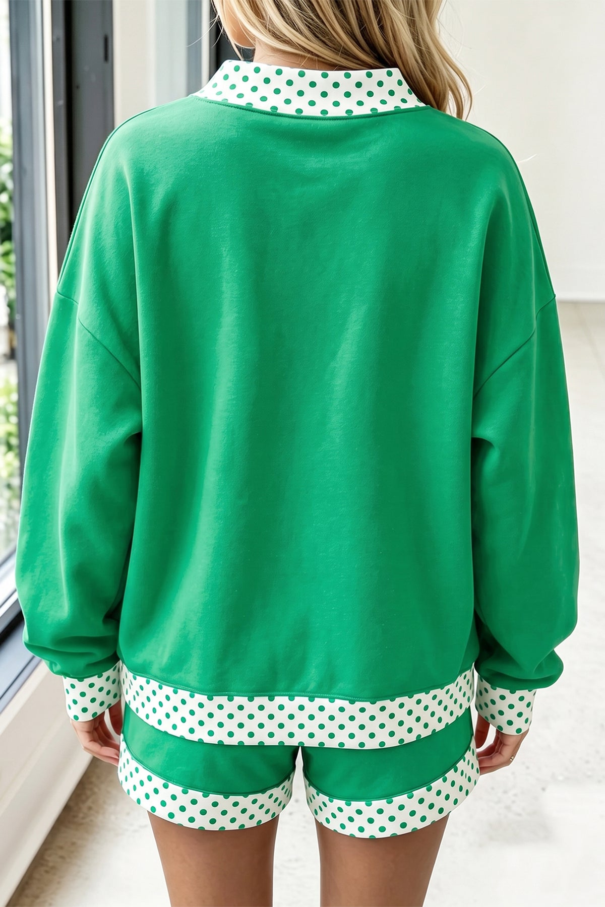Racing Red Polka Dot Trim Baggy Pullover 2pcs Short Set