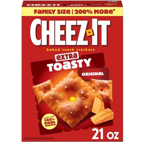 Cheez-It Cheese Crackers, Baked Snack Crackers, Lunch Snacks, Family Size, Extra Toasty, 21Oz Box (1 Box)