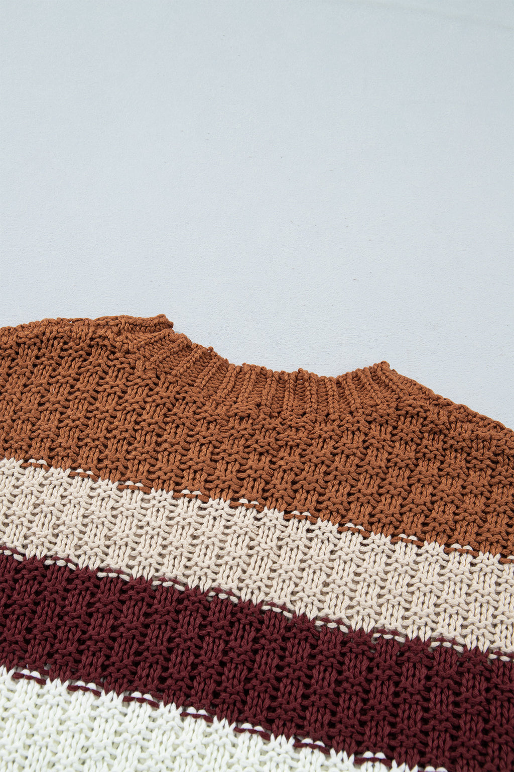 Multicolour Striped Knit Dropped Shoulder Round Neck Pullover Sweater