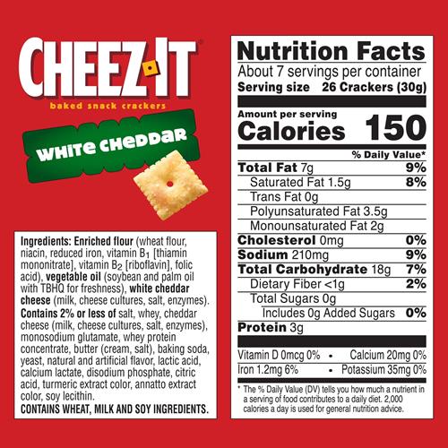 Cheez-It Cheese Crackers, Baked Snack Crackers, Office And Kids Snacks, White Cheddar, 7Oz Box (1 Box)