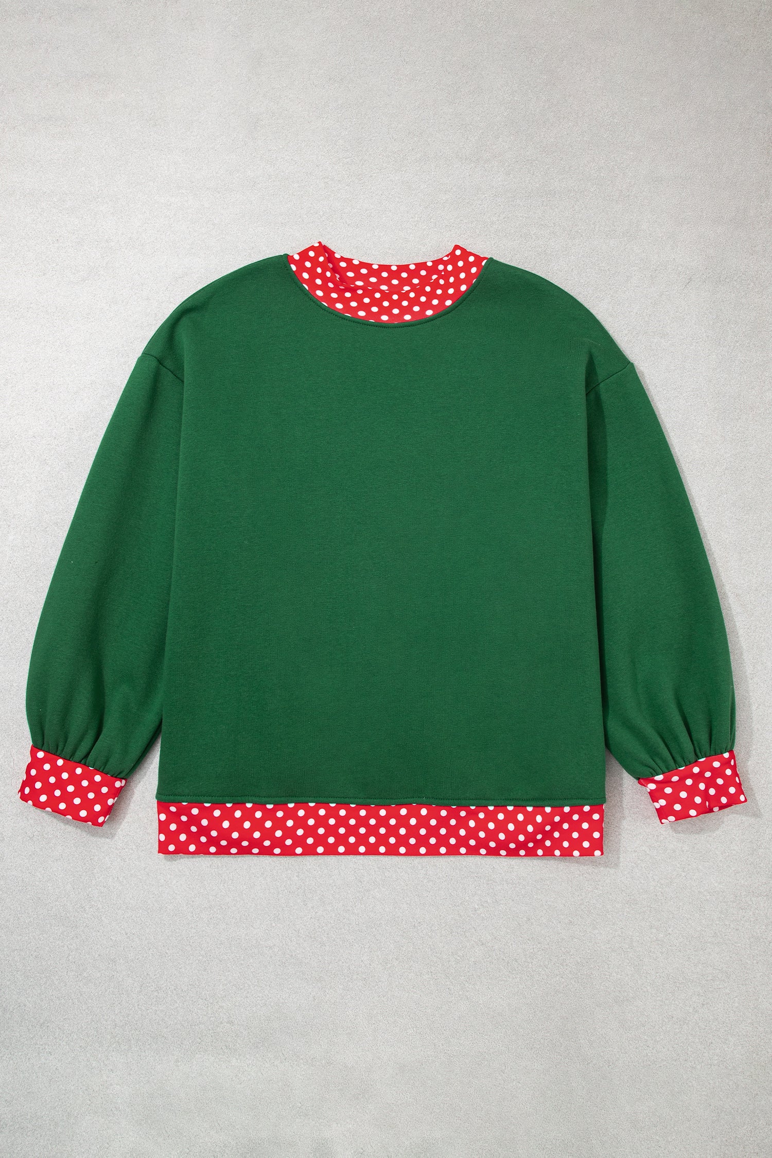 Racing Red Polka Dot Patchwork Round Neck Plus Size Sweatshirt
