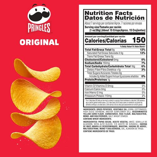 Pringles Potato Crisps Chips, Lunch Snacks, On-The-Go Snacks, Party Stack, Original, 6.8Oz Can (1 Can)