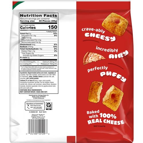 Cheez-It Puffd Cheesy Baked Snacks, Puffed Snack Crackers, Lunch Snacks, Cheese Pizza, 5.75Oz Bag (1 Bag)