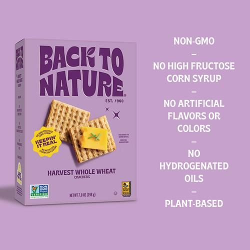 Back To Nature Harvest Whole Wheat Crackers - Dairy Free, Non-Gmo, Made With Whole Grain Wheat & Sea Salt, Delicious Snacks, 7 Ounce