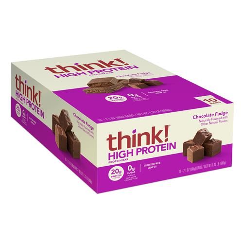 Think! Protein Bars, High Protein Snacks, Gluten Free, Kosher Friendly, Chocolate Fudge, Nutrition Bars, 2.1 Oz Per Bar, 10 Count (Packaging May Vary)