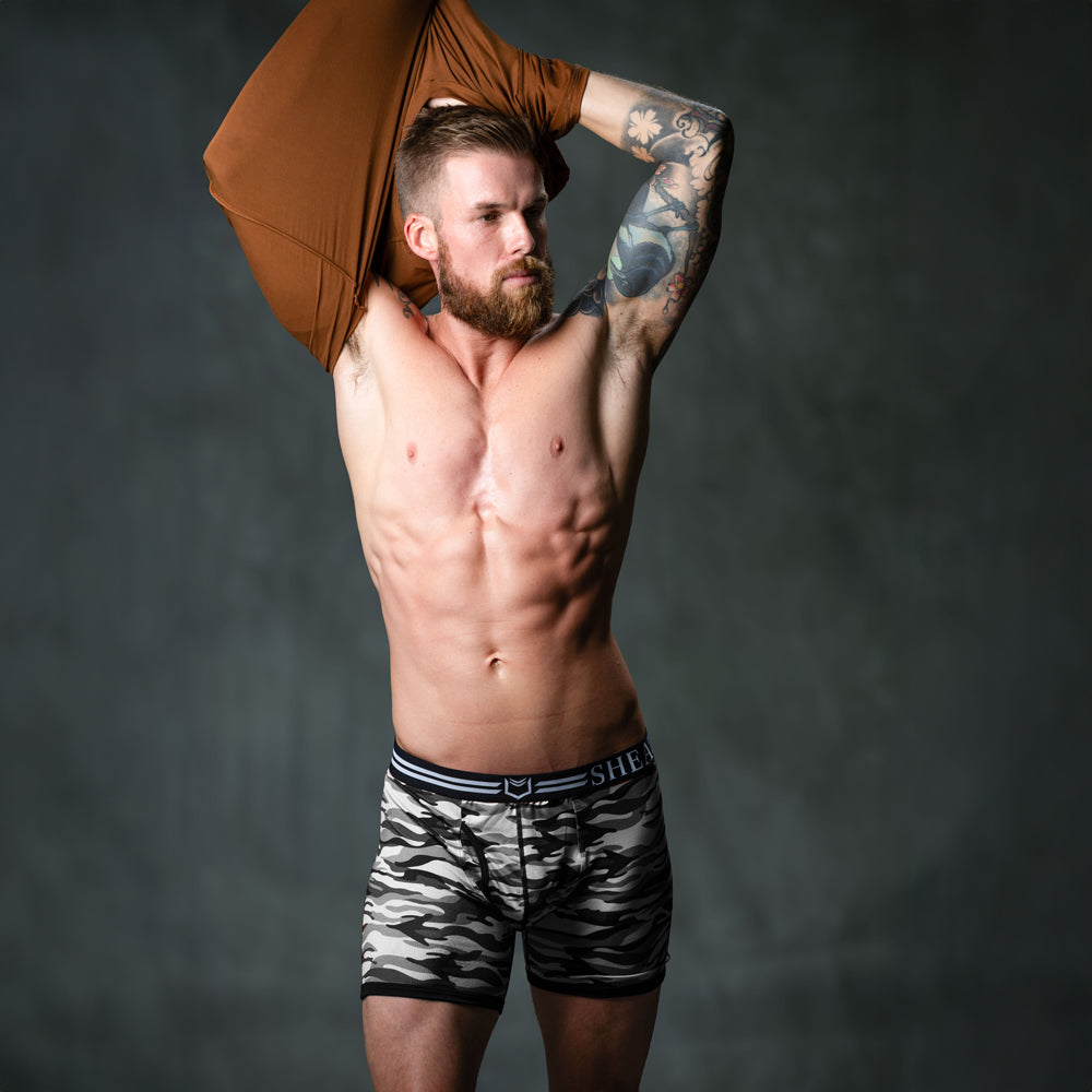 SHEATH 4.0 Polyester Camo Men's Pouch Boxer Brief 5" (4 Pack)