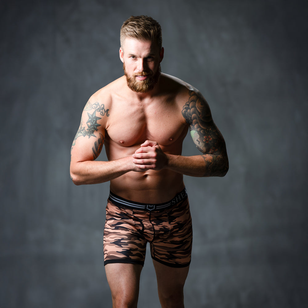 SHEATH 4.0 Polyester Camo Men's Pouch Boxer Brief 5" (4 Pack)