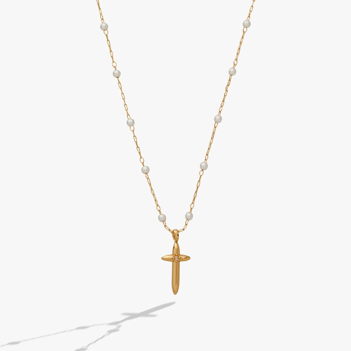 Cross 4:13 Pearl Rosary Chain Pendant Necklace