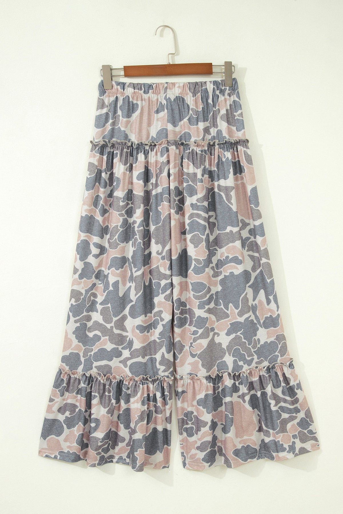 Beige Camo Print Wide Leg Casual Pants
