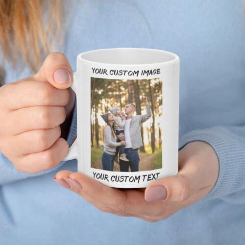 Personalized Coffee Cup with Photo, Logo or Text - Custom Both Sides Printed Mug for Him & Her - Unique Customized Gifts with Names - White/Black