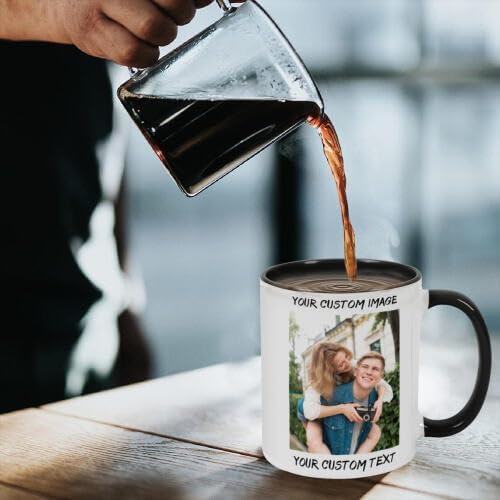 Personalized Coffee Cup with Photo, Logo or Text - Custom Both Sides Printed Mug for Him & Her - Unique Customized Gifts with Names - White/Black