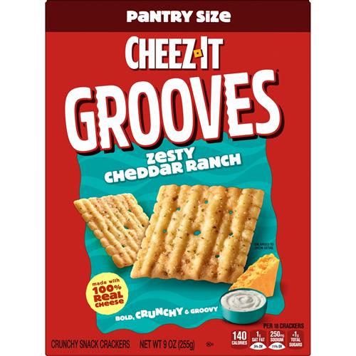 Cheez-It Grooves Cheese Crackers, Crunchy Snack Crackers, Lunch Snacks, Zesty Cheddar Ranch, 9Oz Box (1 Box)