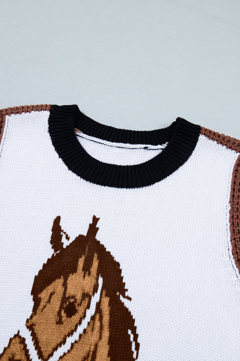 White Western Horse Head Colorblock Trim Sweater Vest
