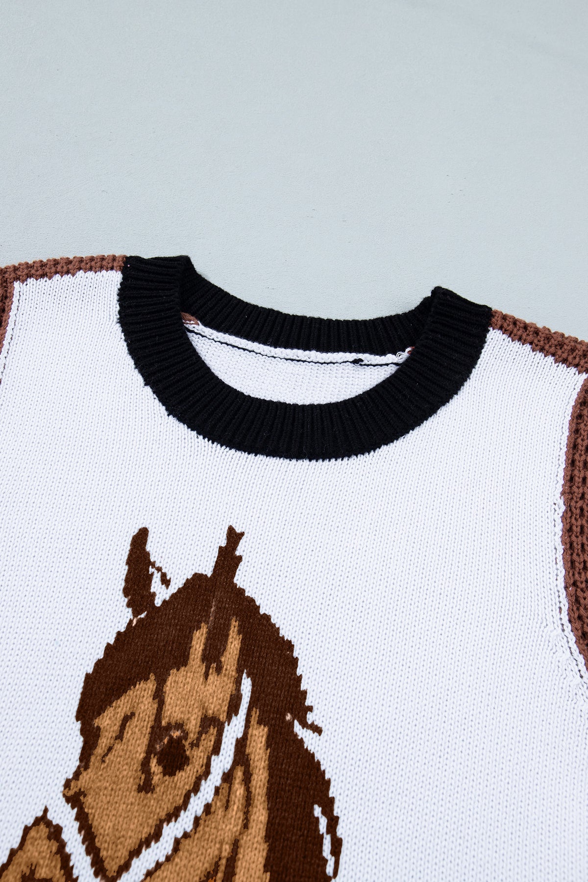 White Western Horse Head Colorblock Trim Sweater Vest