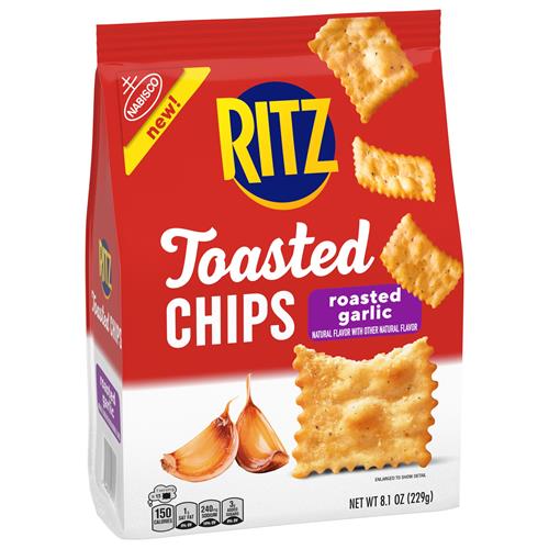 Ritz Toasted Chips Roasted Garlic Crackers, Party Snacks, 8.1 Oz