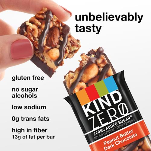 Kind Zero Added Sugar Bars, Peanut Butter Dark Chocolate, Keto Friendly Snacks, Gluten Free, 5G Protein, 5 Count